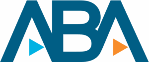 ABA logo in dark teal with blue and orange triangular accent marks.